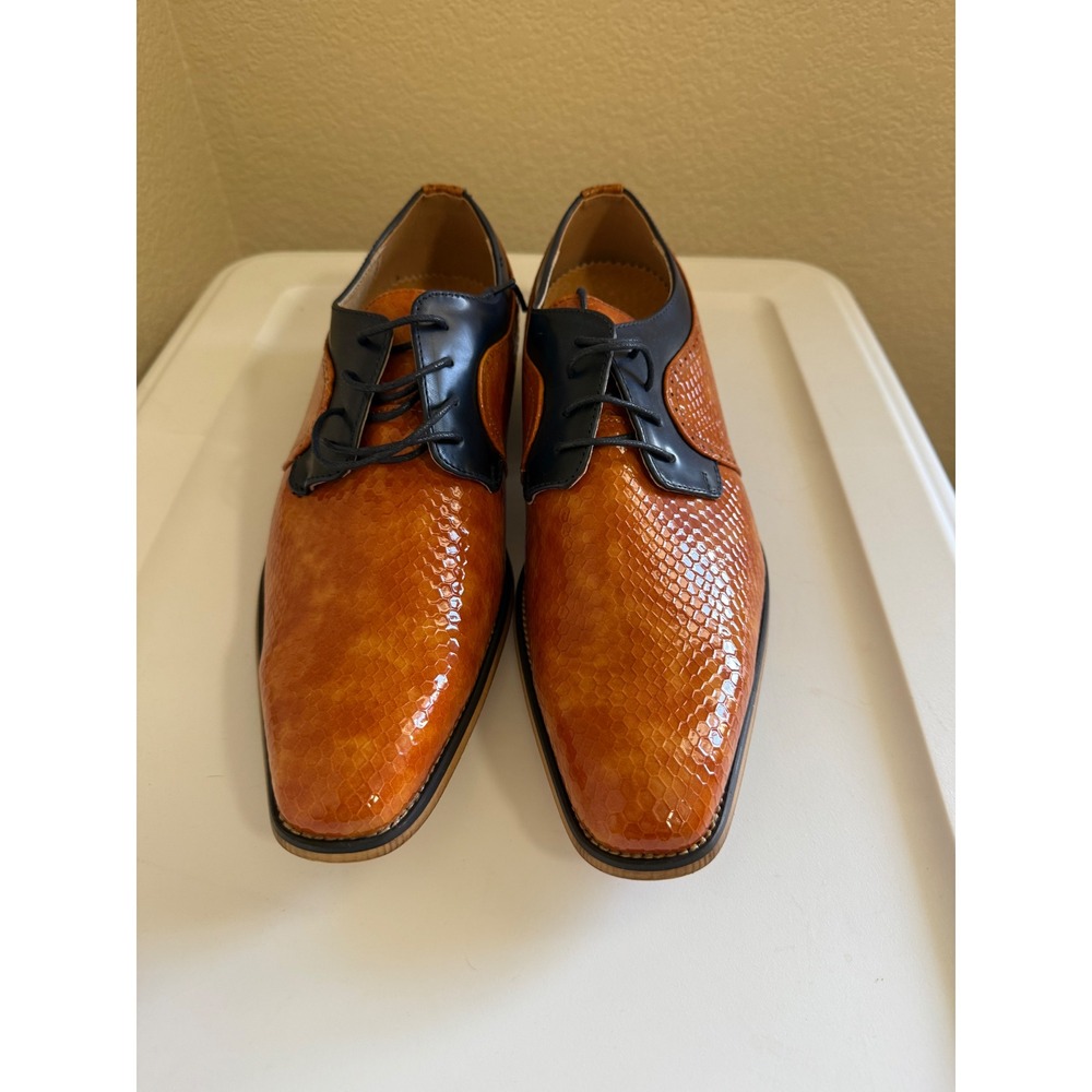 UV Signature Mens Faux Snakeskin Orange Navy Blue Derby Dress Shoes size 11